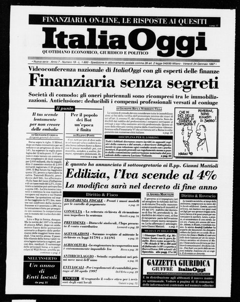 Italia oggi : quotidiano di economia finanza e politica